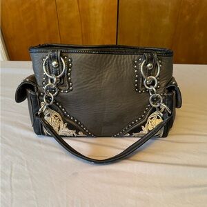 Gray and Black Western Leather Women's Bag